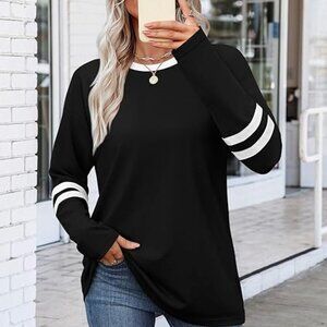 NEW! Long Sleeve Shirts for Women Color Block Casual Tops Fall Outfits-Black